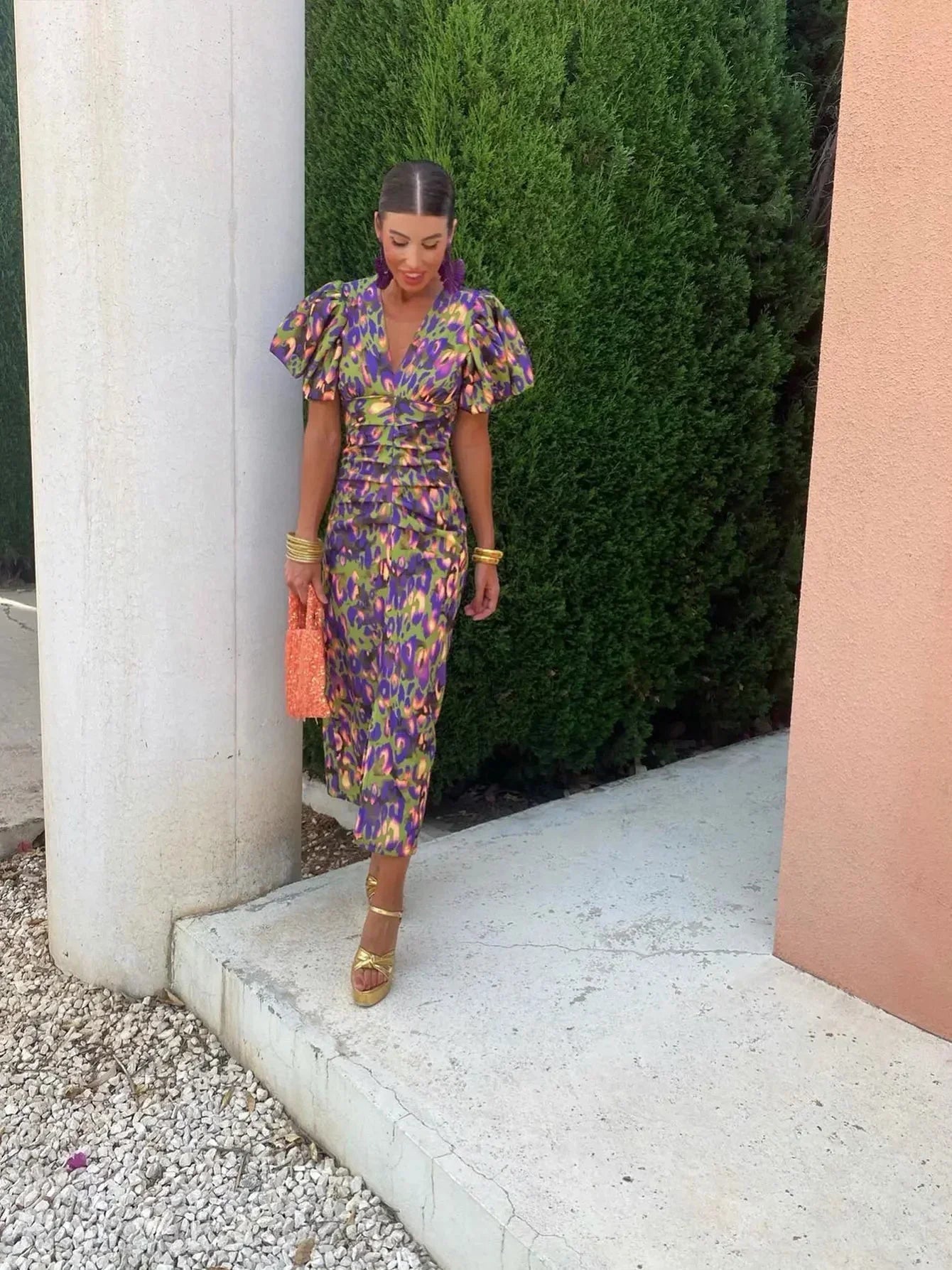 Lorina | Vibrant Puff Sleeve Dress