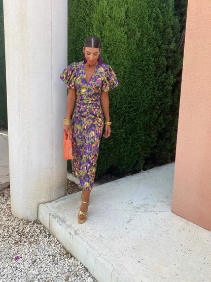Lorina | Vibrant Puff Sleeve Dress