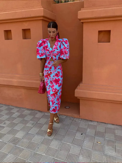 Lorina | Vibrant Puff Sleeve Dress