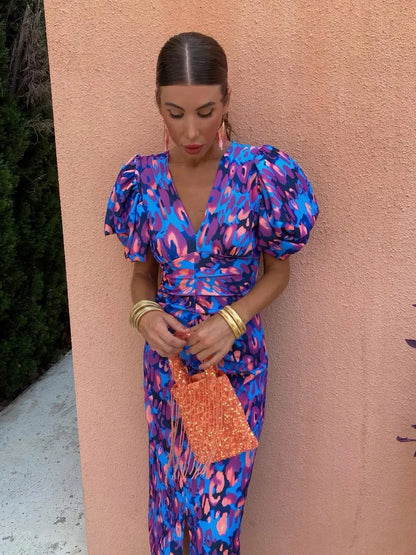 Lorina | Vibrant Puff Sleeve Dress