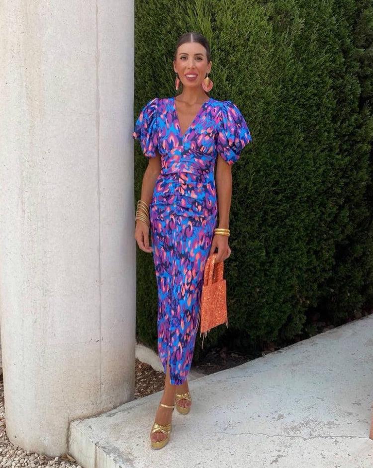 Lorina | Vibrant Puff Sleeve Dress