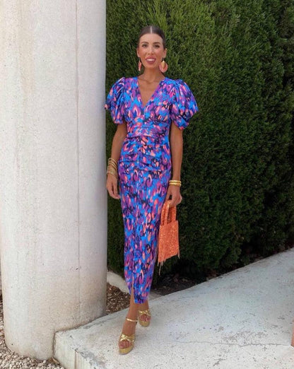 Lorina | Vibrant Puff Sleeve Dress